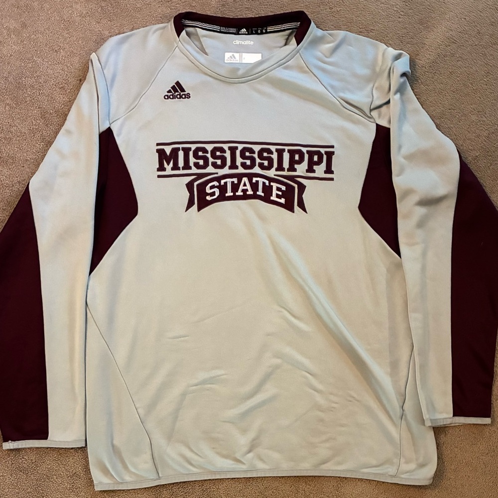 ADIDAS MISSISSIPPI STATE BULLDOGS FOOTBALL LONG SLEEVE PULLOVER CREW Men’s L